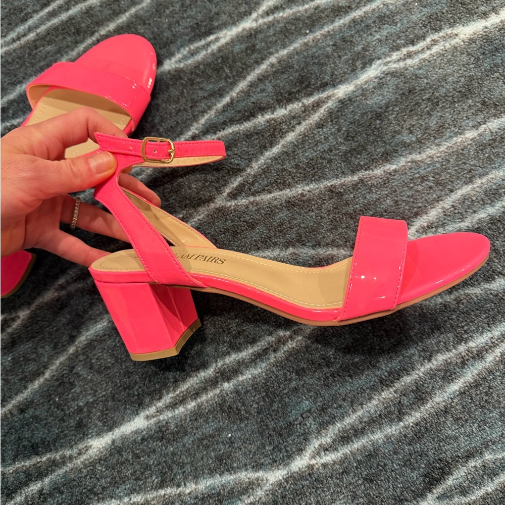 Dream Paris Neon Pink Patent Leather Women's Block Heel Sandals
